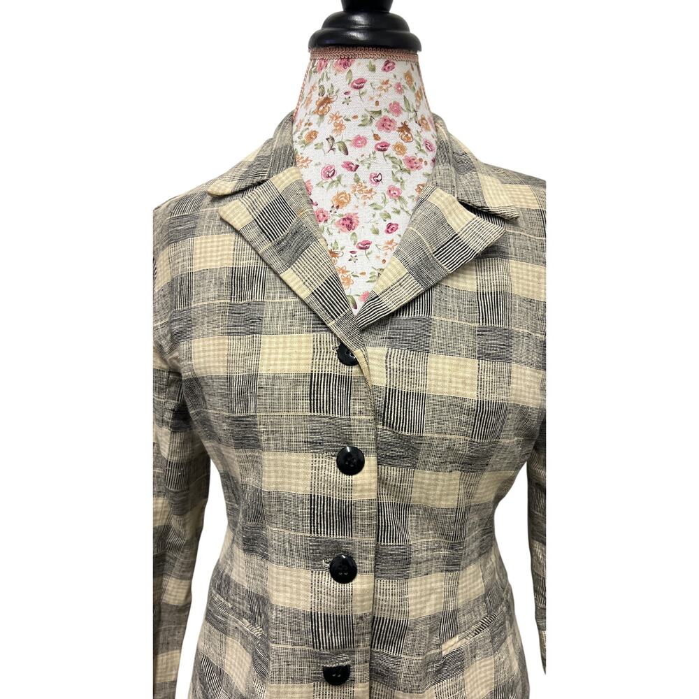 🧥 Petite Sophisticate Plaid Blazer Vintage 90s Preppy Tailored Jacket - Picture 2 of 4
